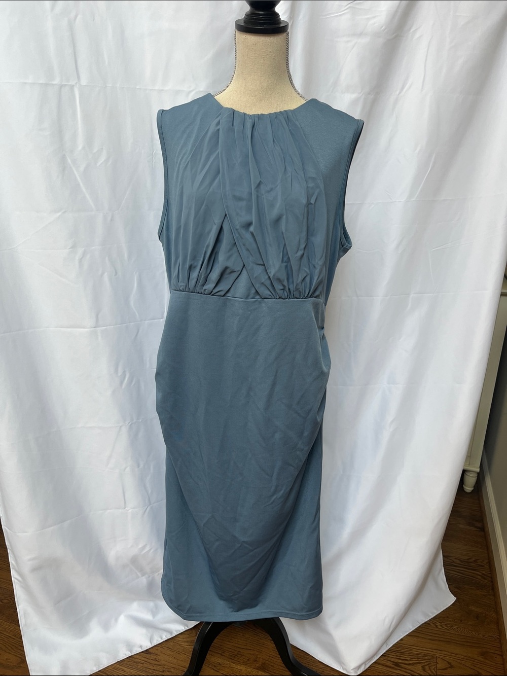 Grace Karin Slate Blue Sleeveless Pleated Bodice Midi Dress